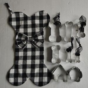 Buffalo Plaid Dog Stocking With Dog Bone Cookie Cutters Dog Christmas Ornaments